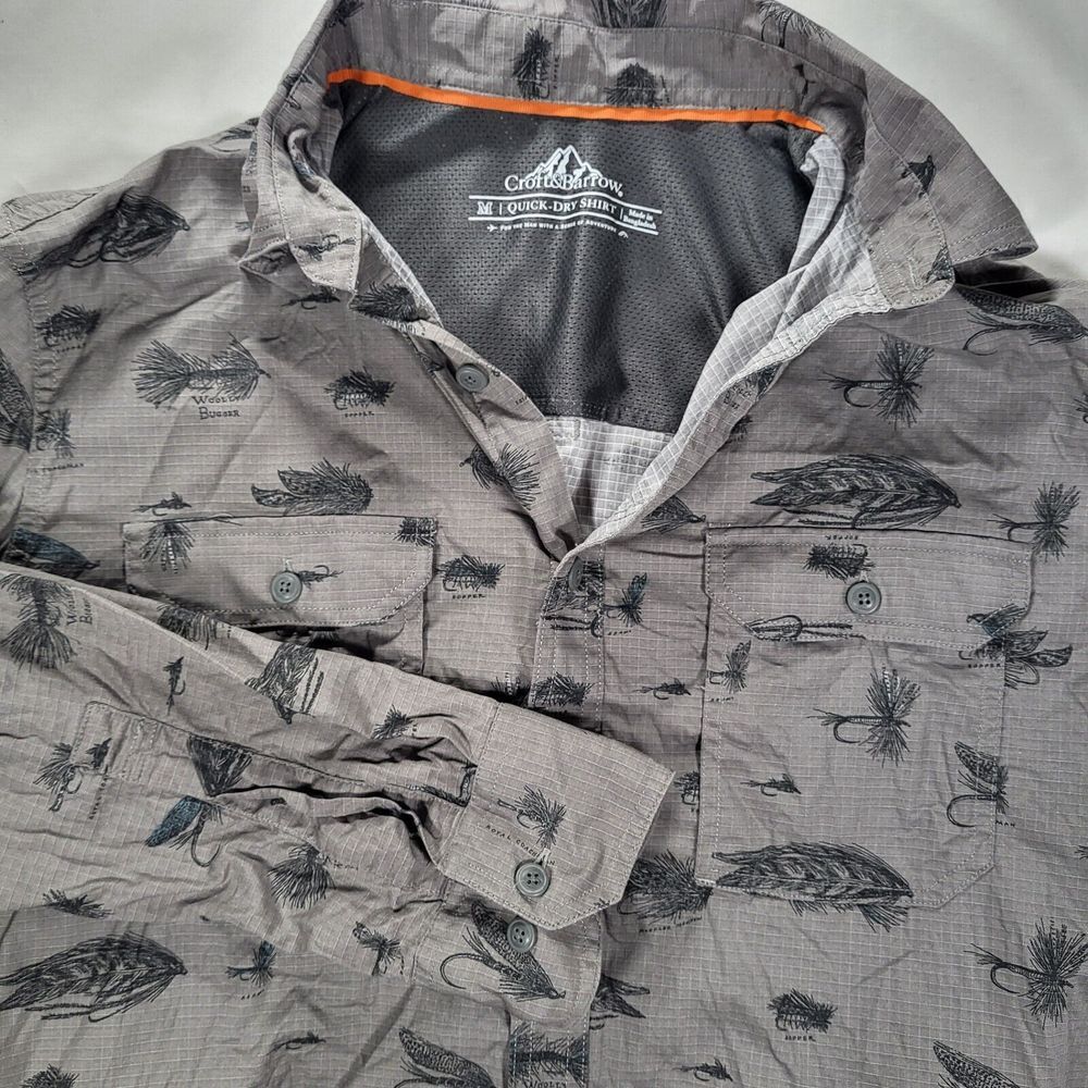 Croft & Barrow Quick Dry Men's Medium Fishing Lure Gray Long Sleeve Vented Shirt